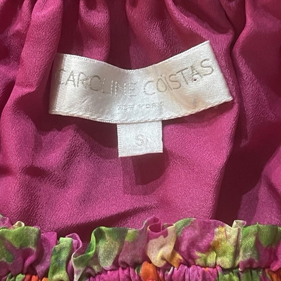 Caroline Constas Dahlia Off The Shoulder DRESS Pink Coral Multi Sm Silk - Picture 5 of 8